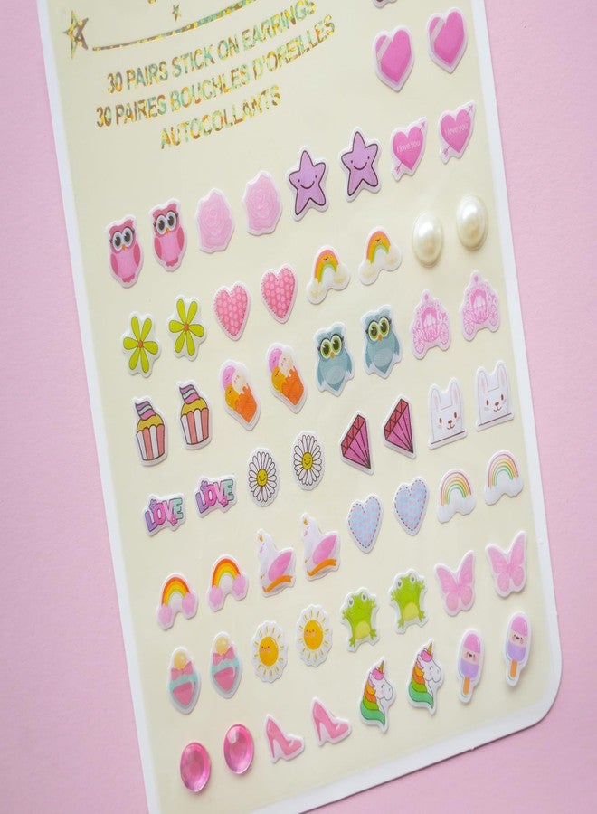 koutey Stick On Earrings - Girls 3D Unicorn Sticker Earrings Self-Adhesive Glitter Craft Gem Stickers (Rainbow) - Image 3